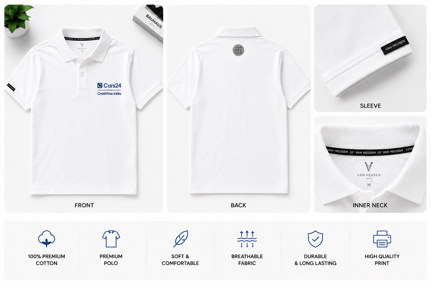 Cars24 Premium White Polo Tee – Crashfree India Edition