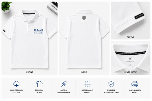 Cars24 Premium White Polo Tee – Crashfree India Edition
