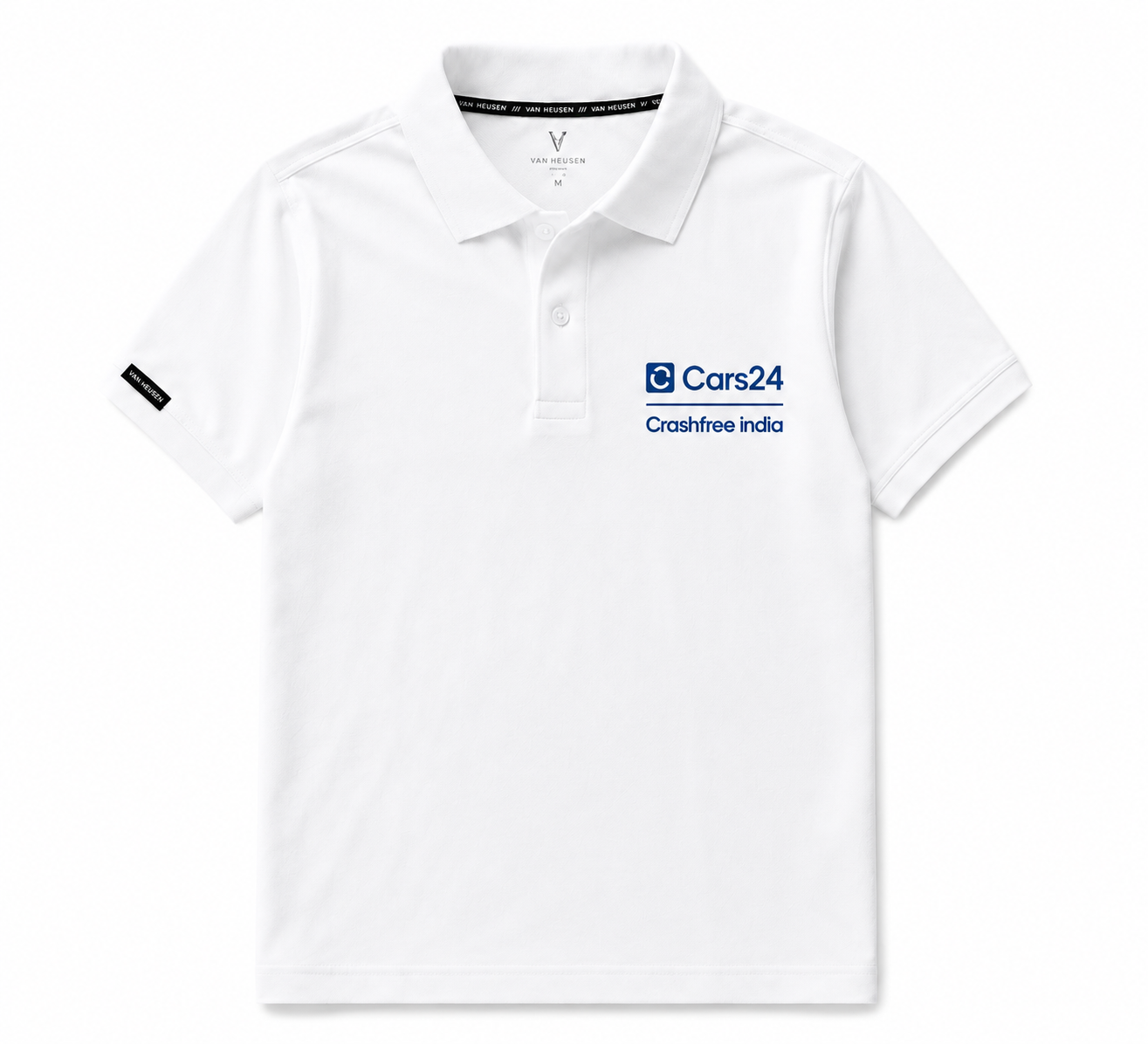 Cars24 Premium White Polo Tee – Crashfree India Edition